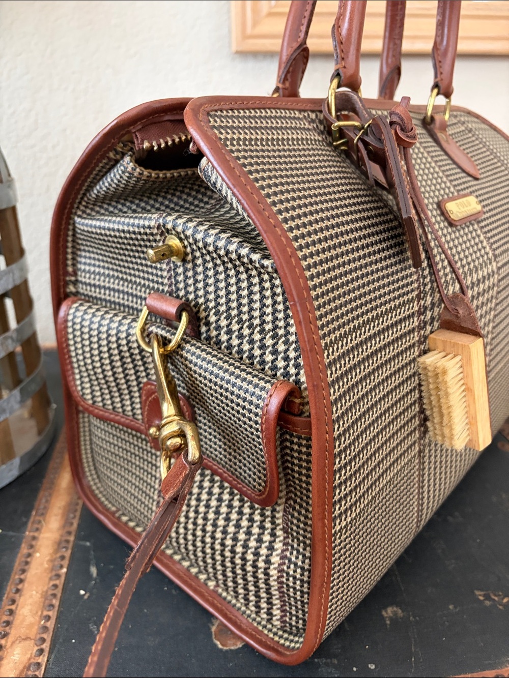 RARE Ralph Lauren Vintage πΏπππ & πΎππ¦ Houndstooth Boston Travel Doctors Lg Bag - Picture 15 of 16